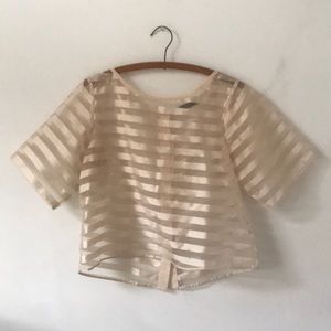 Satin and Tulle Champagne Short Sleeve Blouse